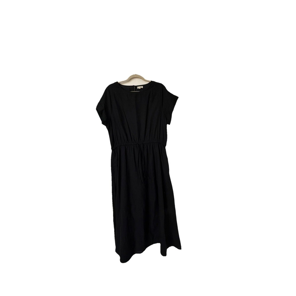 World Market BLACK Linen Dress Waist Tie Bohemian SIZE L/XL MIDI Lagenlook